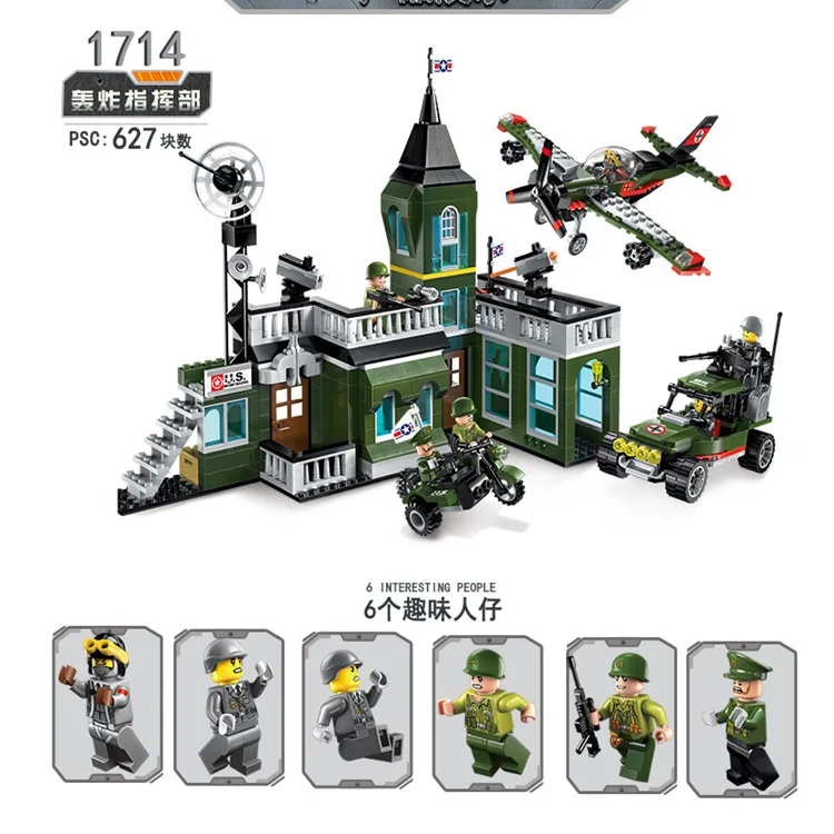 1714 627pcs Military Constructor Model Kit Blocks Compatible LEGO Bricks Toys for Boys Girls Children Modeling 1714 627pcs Military Constructor Model Kit Blocks Compatible LEGO Bricks Toys for Boys Girls Children Modeling