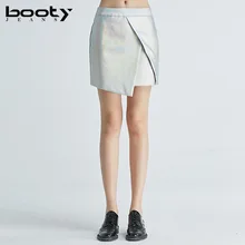 Детские джинсы Новинка года Дизайн высокое качество европейской и американской моды серебро искусственная кожа юбка женский нерегулярные тонкий Мини-юбки