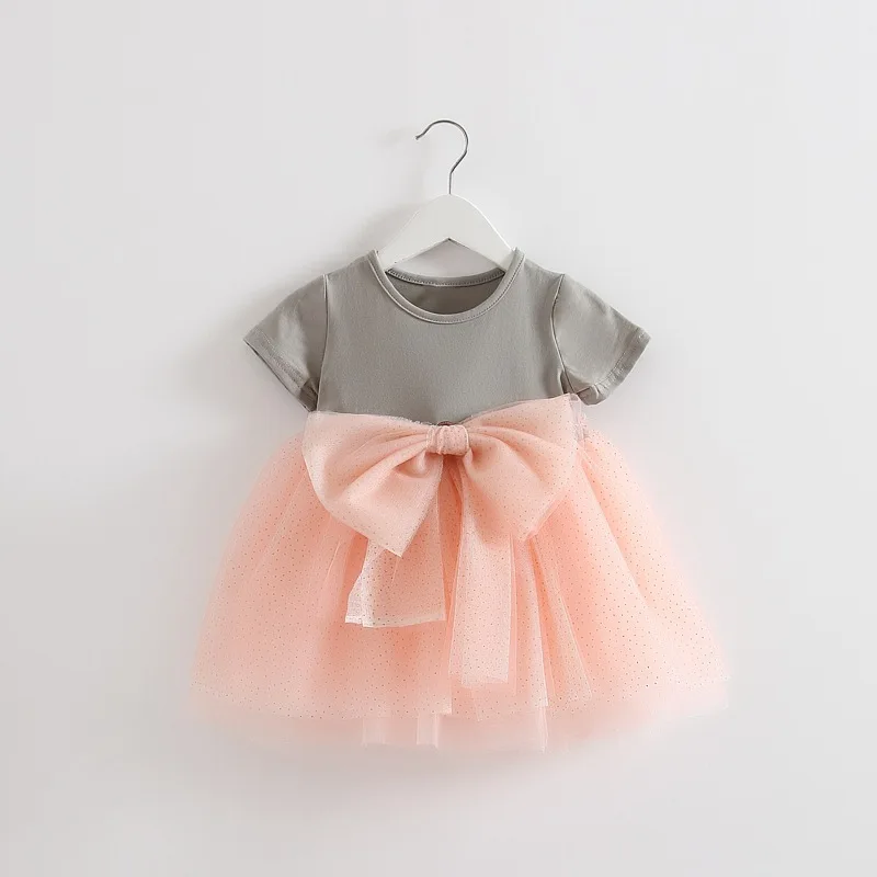 summer 2019 girls short sleeve dress big bow Princess dress Children's
