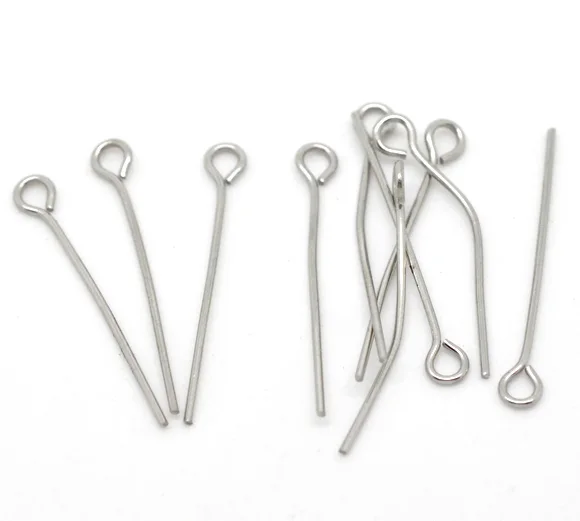 

LASPERAL 300PCs Stainless Steel Eye Pins For Jewelry Making DIY Jewelry Findings Components Silver Tone 25x0.7mm