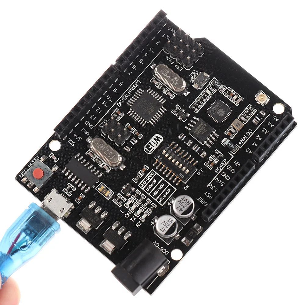 

UNO+WiFi R3 ATmega328P+ESP8266 (32Mb memory) USB-TTL CH340G For Arduino Uno, NodeMCU, WeMos ESP8266 One New Arrival