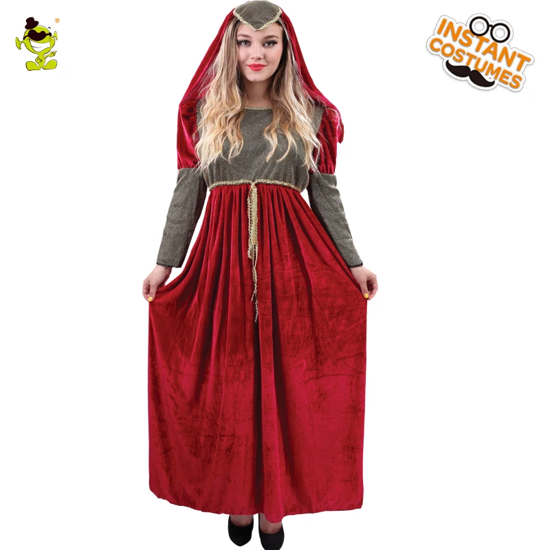 

Women Gorgeous Deep-red Renaissance Lady Costumes Adult Carnival Party Elegant Medieval Girl Decoration Long Dress