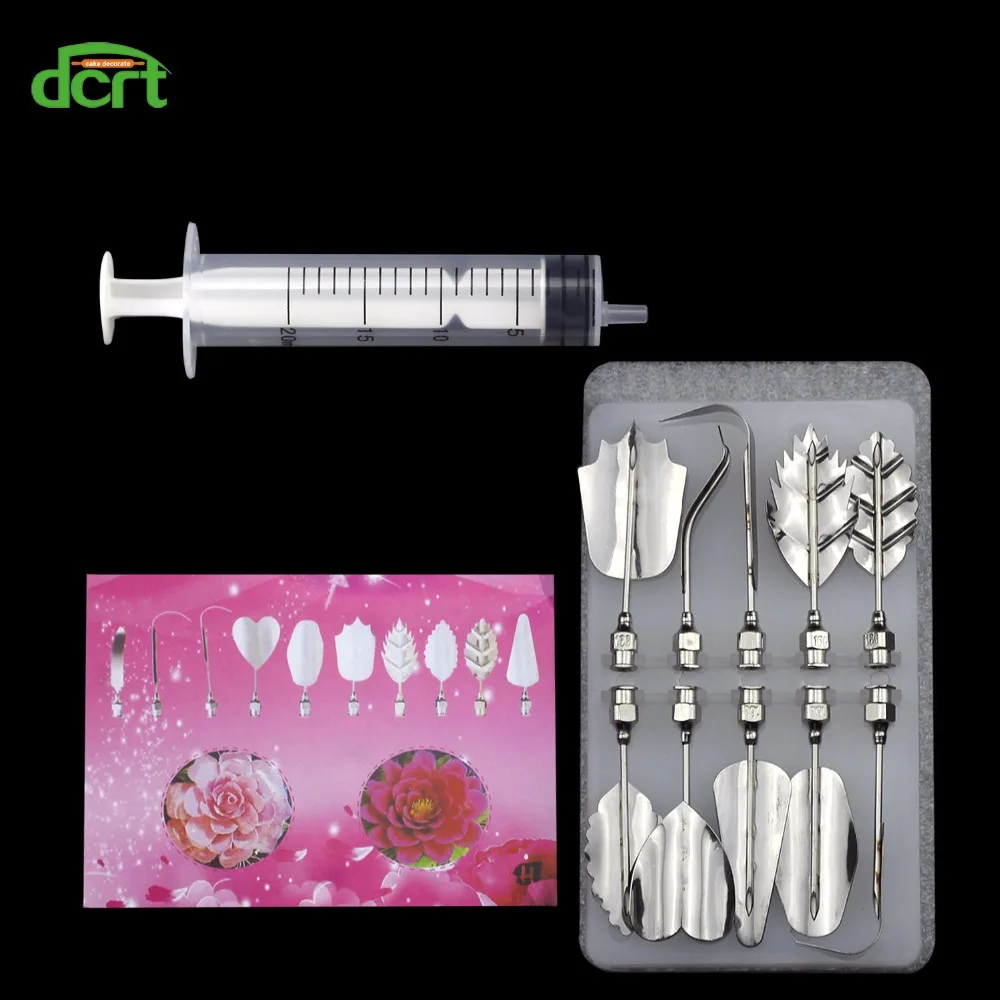 10Pcs/Set 3D Jelly Flower Art Tools 1Pcs Syringe 3D Gelatin Art Tools Jello Gubbins Pudding Nozzle Syringe Set Russian Nozzles