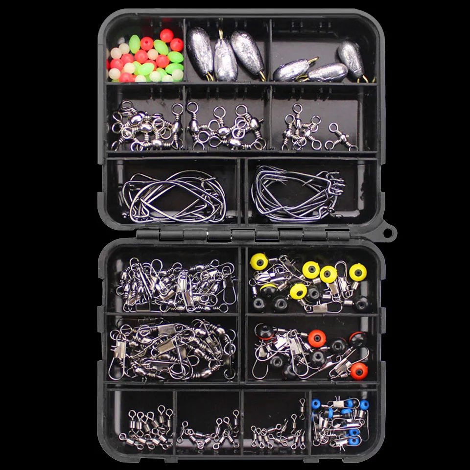 

WALK FISH 160PCS/Box Fishing Accessories Hooks Swivels Lead Fishing Sinker With Ring Carp Fishing Tackle Boxes