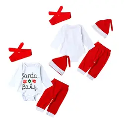 Детские Штаны для девочек с рождественским изображением буклет + длинные штаны + Кепки + наборы повязок на голову новорожденного
