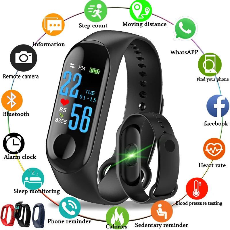 

2019 New Sport Pedometer Fitness Bracelet Color Screen Smart Band Blood Pressure Heart Rate Message Reminder for Android IOS+Box