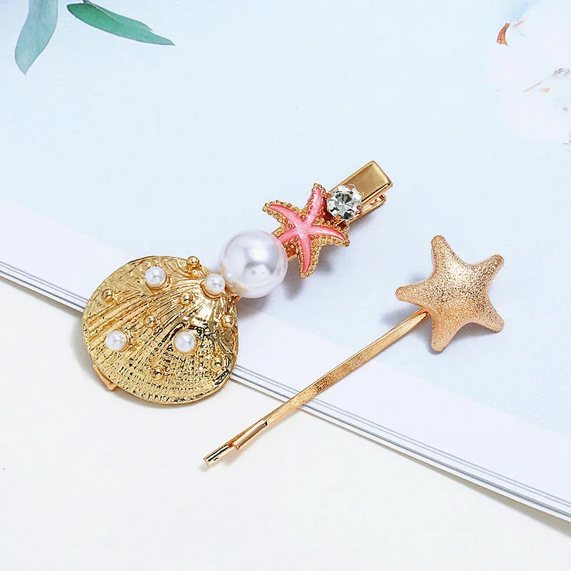 

Ins Fashion Barrette for Women Retro Beach Metal Shell Starfish Bohemian Boho Gold Clip Pins for Hair Accessories Head Ornament