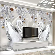 מותאם אישית קיר קיר קריסטל יהלומי ברבור אגם רומנטי אסתטי תכשיטי אמנות קיר סלון טלוויזיה רקע קיר בד בית תפאורה(China)