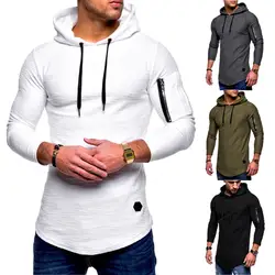 Осень Spor футболка Для мужчин с капюшоном и длинными рукавами, футболка для бега Штаны Для Бега Фитнес Топ спортивный свитер, для спортзала