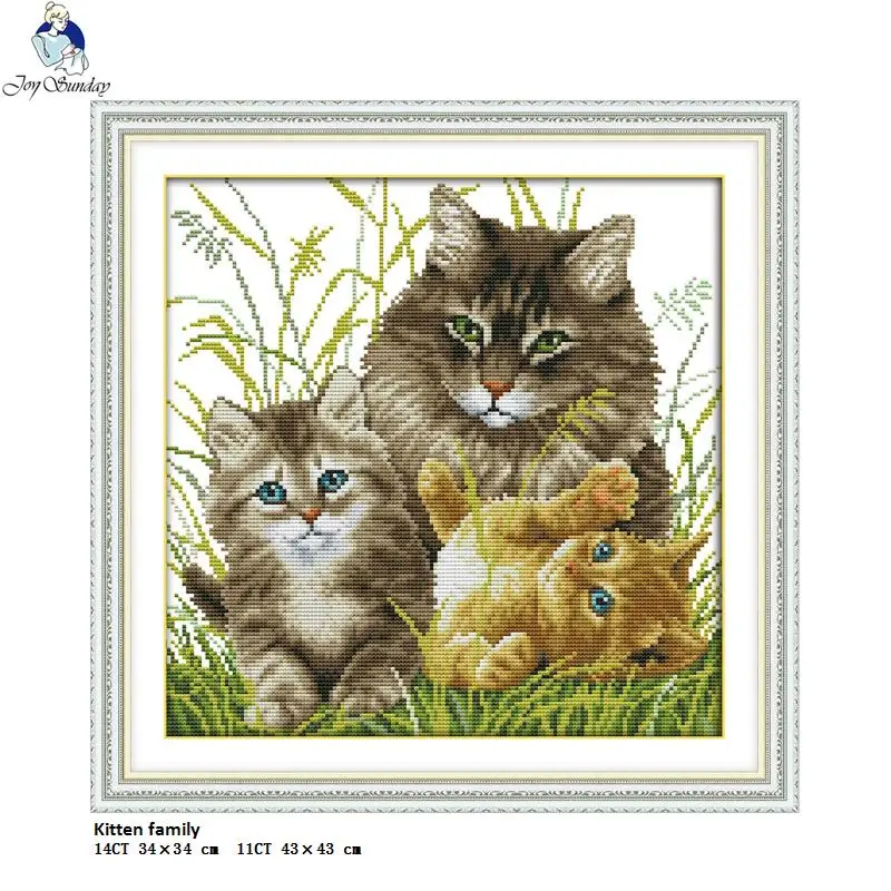 Joy Sunday Kitten Family Counted Dmc 14ct And 11ct Cross Stitch Kits