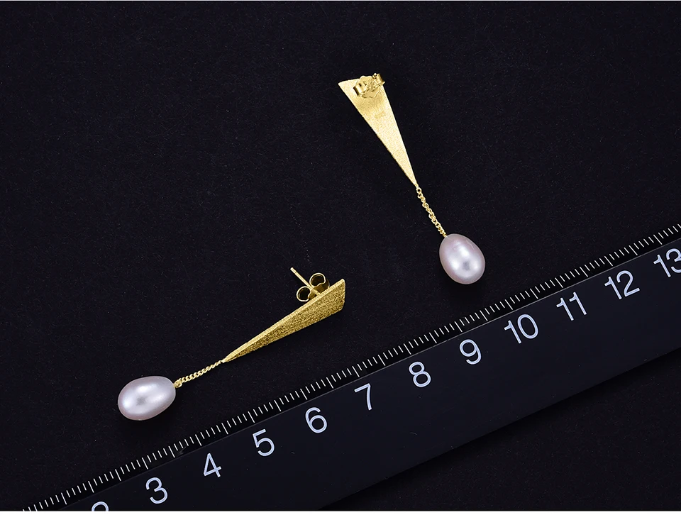 Muduh Collection Real 925 Sterling Silver Natural Pearl Creative Handmade Fine Jewelry Special Triangle Drop Earrings for Women Brincos