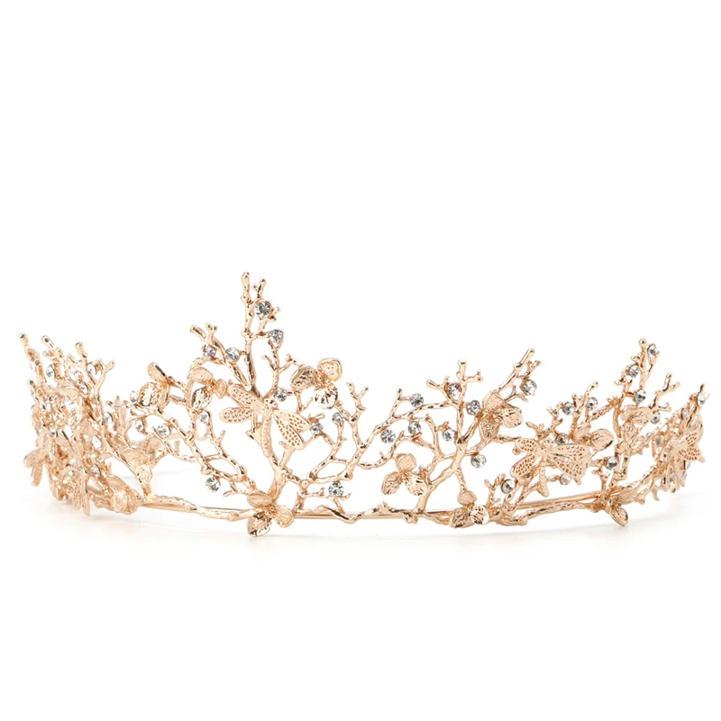 

Women Gold Rhinestone Flower Bridal Crown Tiaras Wedding Diadem Hair Accessories