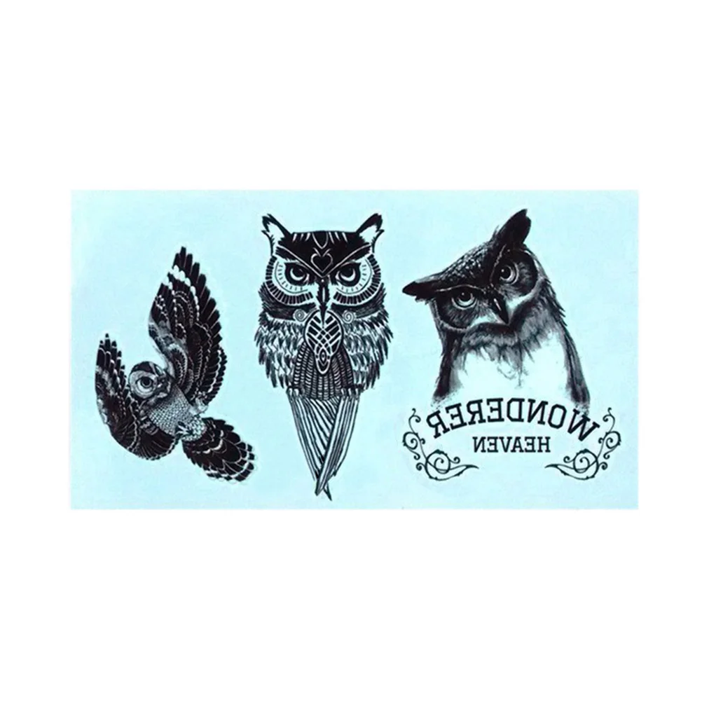 

Body Art For Children Waterproof Temporary Tattoos Sticker Black Cool Owl Tattoo Translated Fake Flash Tattoo For Girl Women Men