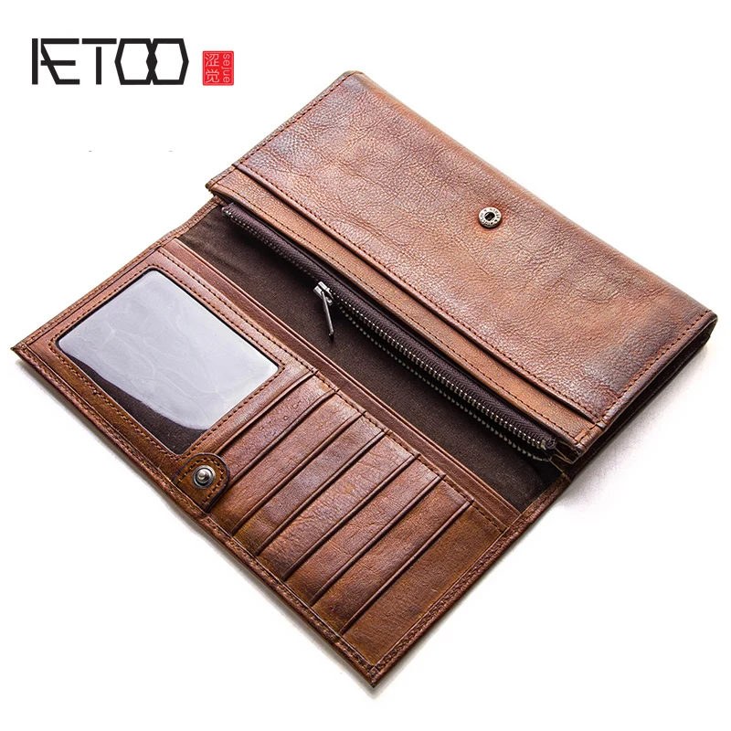 

BJYL Head cowhide Men's long wallet female retro leather ticket clip