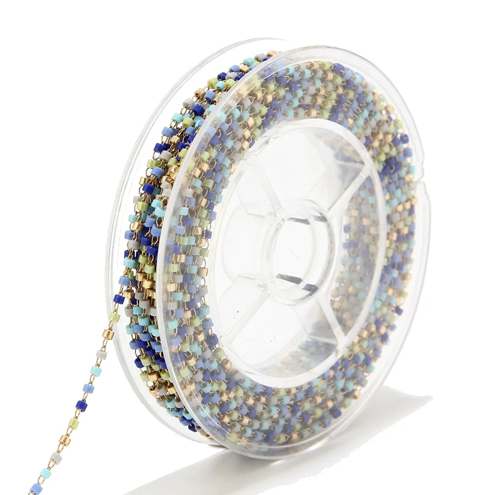 

8 meters Miyuki Seed Glass Bead Chain 1.8mm Stainless Steel Satellite Beaded Tiny Chain For Necklace Anklet Bracelet Making