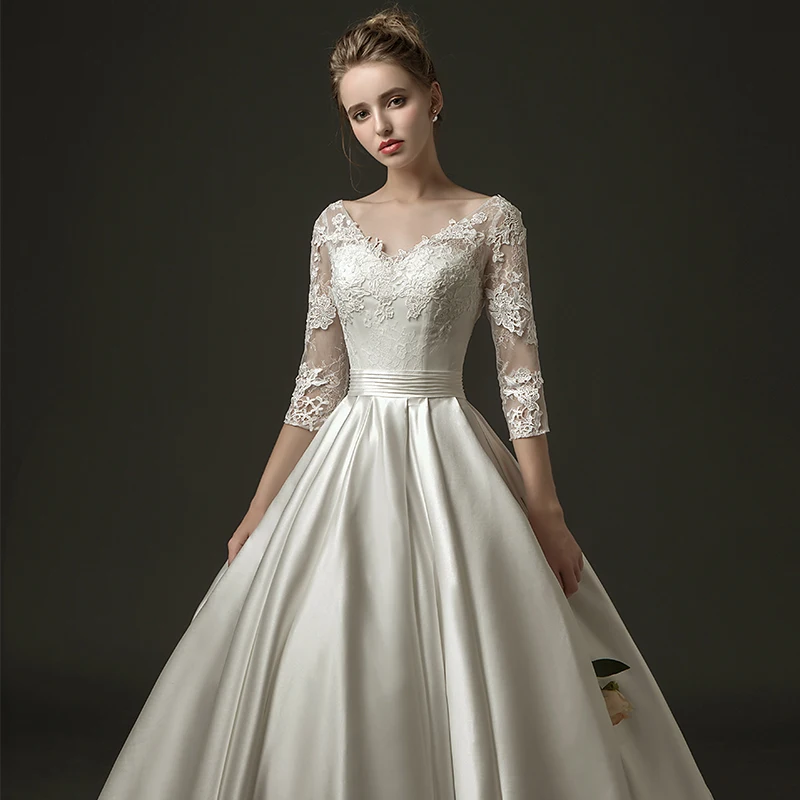 Роскошное сатиновое свадебное платье с v-образным вырезом, на шнуровке, Vestidos De Novia, с рукавами-крылышками, ТРАПЕЦИЕВИДНОЕ длинное свадебное платье,, открытая спина, свадебное платье