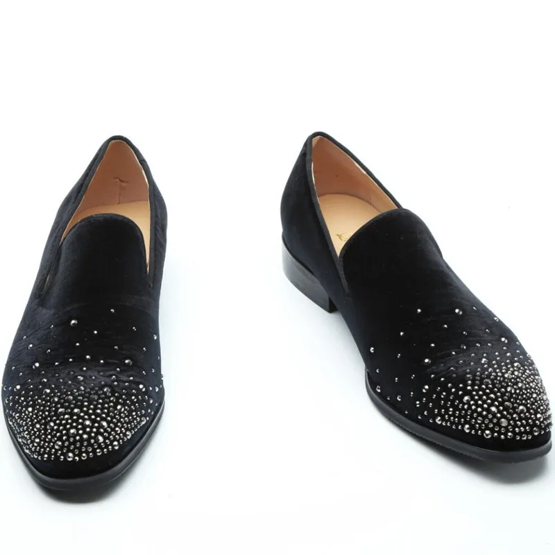 Hidden heel shoes for men black spiked loafers european mens dress