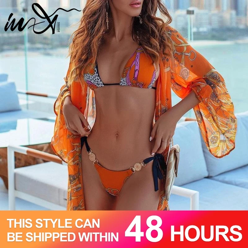 

In-X Push up bikini 2019 Print swimsuit female High cut bikini set Sexy push up swimwear women Swim suit Beach wear bathing suit