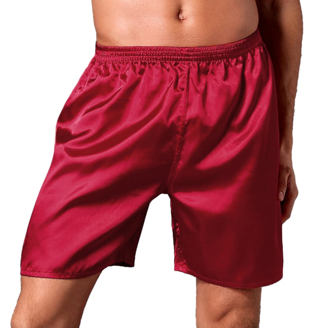 2018 Men Silk Satin Pajama Loose Shorts Sleepwear Homewear Men's Solid