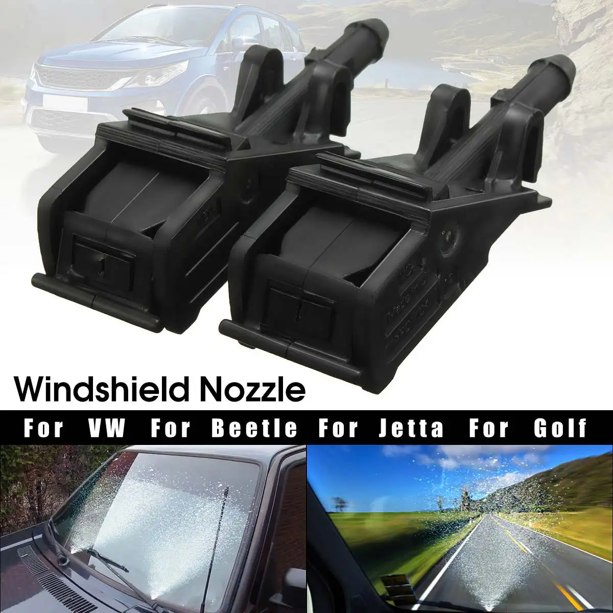Brand New 2x Windshield Water Sprayer Jet Spray Washer Nozzle For VW
