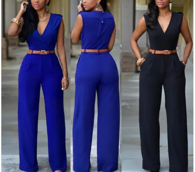 2022 Summer Female Sexy Jumpsuit  Sleeveless V-neck Long Pants Elegant Rompers womens Playsuit overalls for women