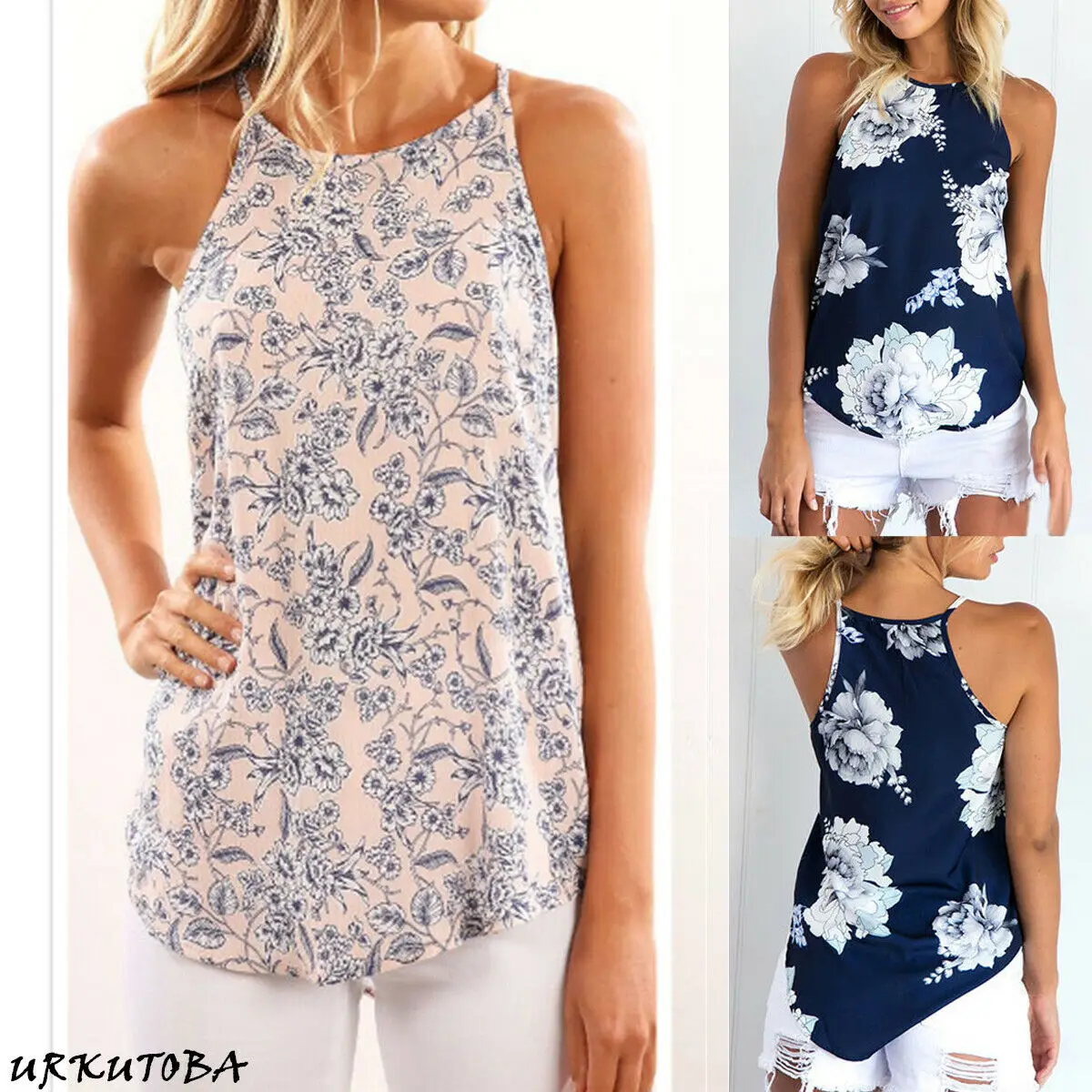 

New Women Ladies Summer Casual Fashion Tank Top Floral Printed Sleeveless Vest Tank Tops Beach Sun Wear