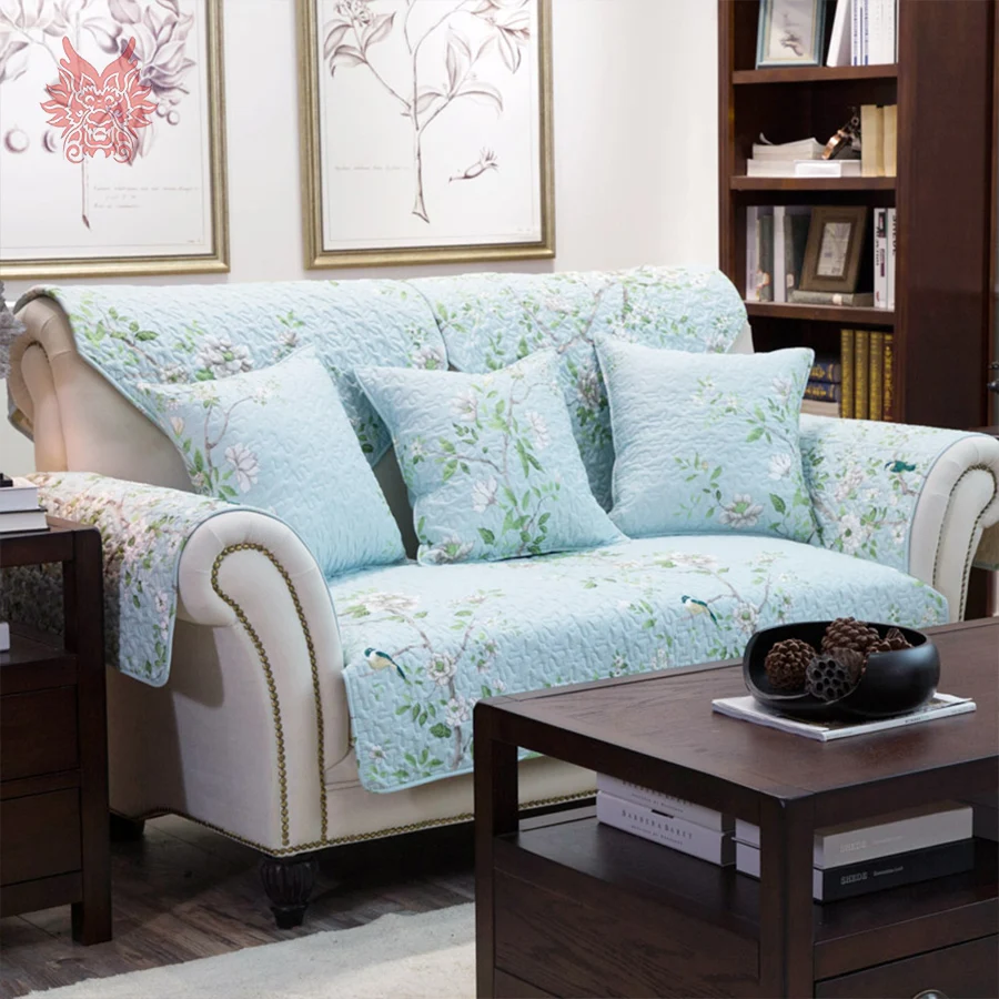 Пасторальный стиль высокого качества зеленый белый цветочный принт стеганые чехлы для диванов slipcovers канапе SP3463 четыре сезона использования