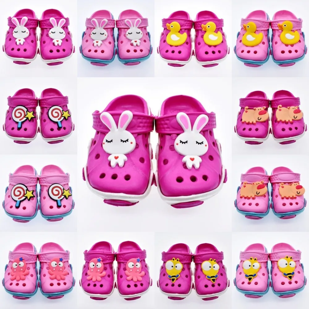 Модные мягкие Сабо из ЭВА для девочек; розовые сандалии с изображением кролика, пчелы, утки, свиньи, осьминога, леденца