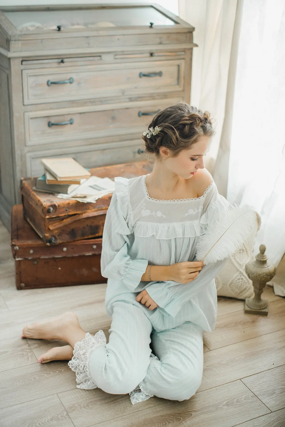 Новый осень и зима для женщин принцесса хлопок пижамы для досуга Комплект женский Pyjimas пижамы Европейский ретро одежда SW1702