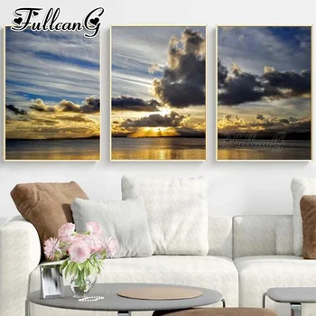 

FULLCANG 3pcs diy diamond embroidery sale seascape & clouds diamond painting triptych full square/round drill 5d mazayka FC922
