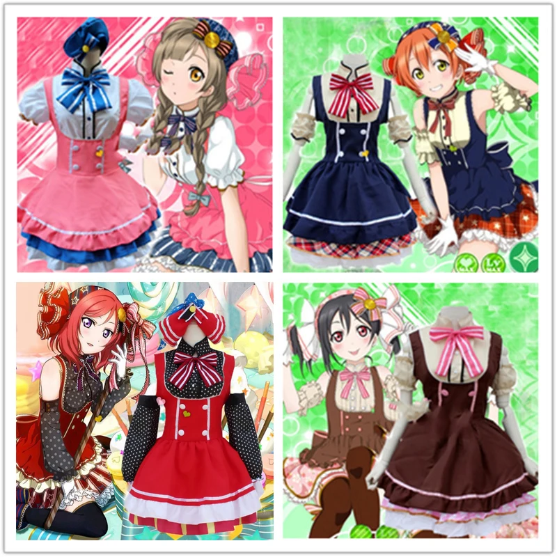Лидер продаж! Японское аниме Love Live! Косплей костюмы Tojo/ Umi/ Eli/ Hanayo/Nico/Rin конфеты