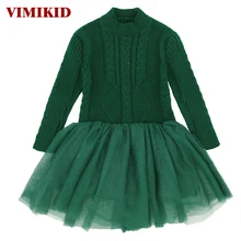 VIMIKID/платья для маленьких девочек Теплый вязаный свитер однотонное зимнее платье с длинными рукавами для девочек, детская одежда детское платье k1 k2