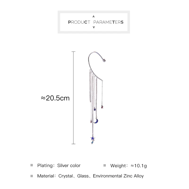 Kiss Me, одностороннее ухо, Висячие Уникальные кристаллы Луна и звезда, кисточка, висячие серьги для женщин, подарок, серебряный цвет, висячие серьги, аксессуары