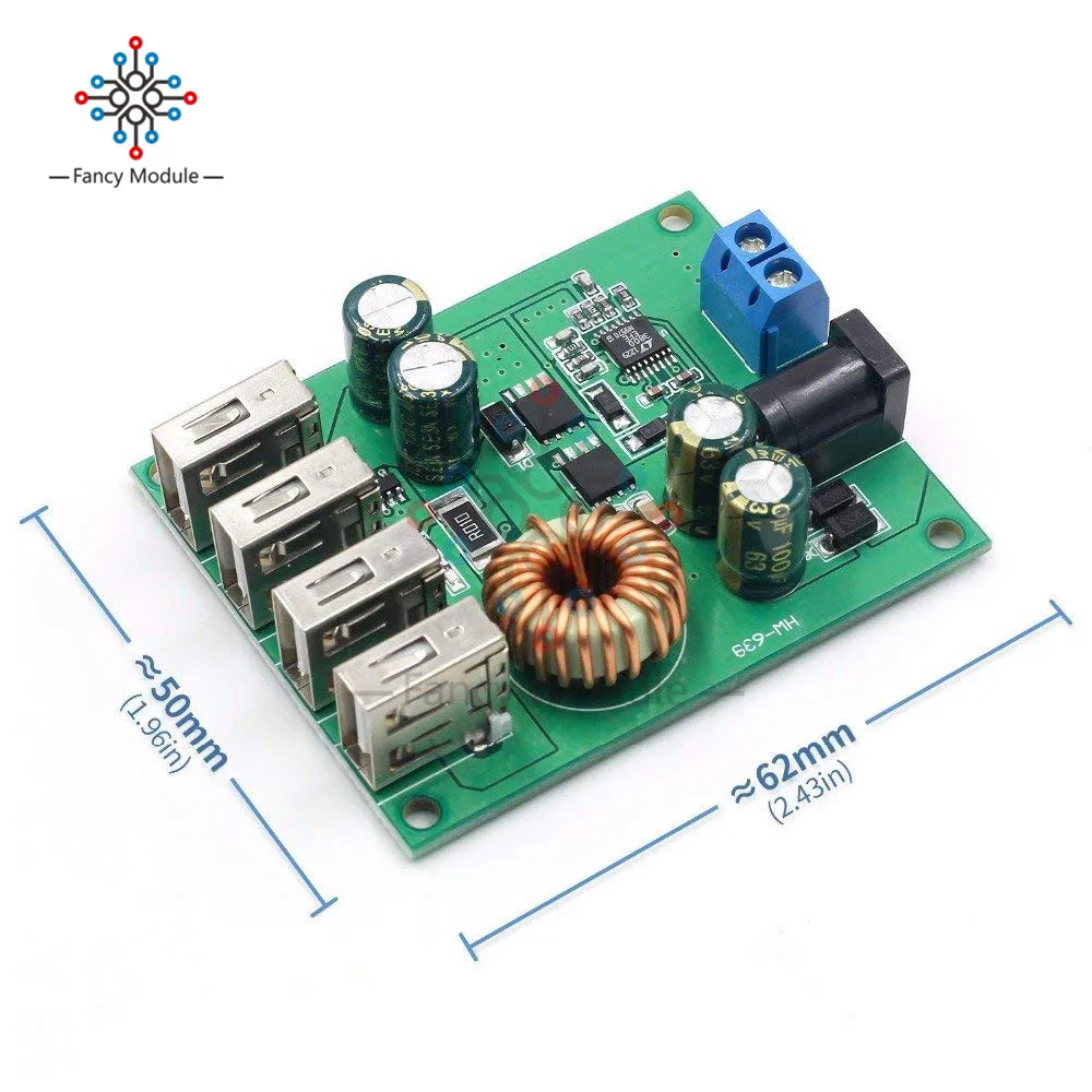 DC 9V 12V 24V 36V To 5V Step Down 5A 4 USB Power Supply Module with Alums1 