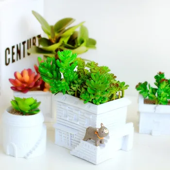 

Cement Flower Plant Pot for Succulents Ornaments Creative Building Flowerpot Home Desktop Decor Basin