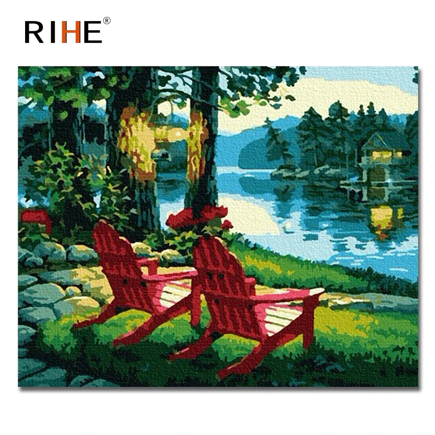 

RIHE River Park Diy Painting By Numbers Abstract Chair Oil Painting On Canvas Cuadros Decoracion Acrylic Wall Picture For Room