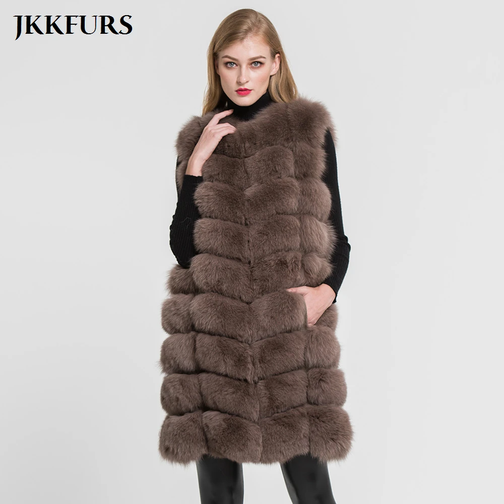 

Women's Real Fur Vest Long Gilet Natural Fox Fur Fashion Style Genuine Fur Lady Winter Warm Luxury Waistcoat Coats S7365