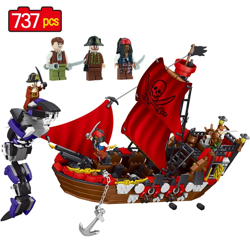 

New 737PCS Pirates Of The Caribbean Compatible LegoINGLY Ship War Pirate King Model Building Blocks Enlightenment Children Toys