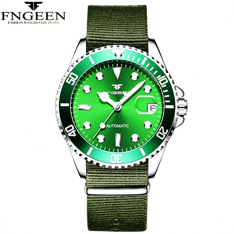 Army Green Men Automatic Watches Mechanical Military Sports Clock Fashion Nylon Band Man Wrist Watch FNGEEN Brand Male Relogio Army Green Men Automatic Watches Mechanical Military Sports Clock Fashion Nylon Band Man Wrist Watch FNGEEN Brand Male Relogio