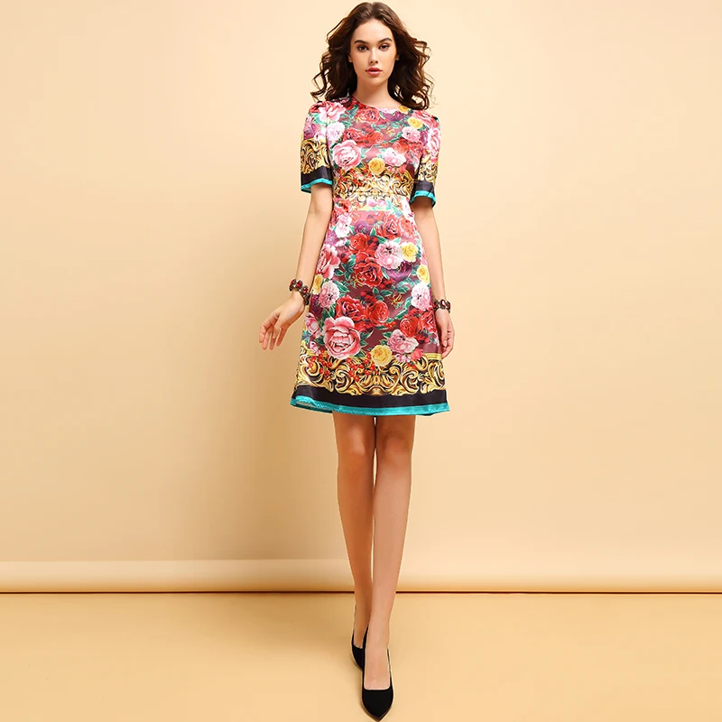Женское винтажное платье миди LD LINDA DELLA, элегантные платья-трапеция с коротким рукавом и цветочным принтом, весна-лето