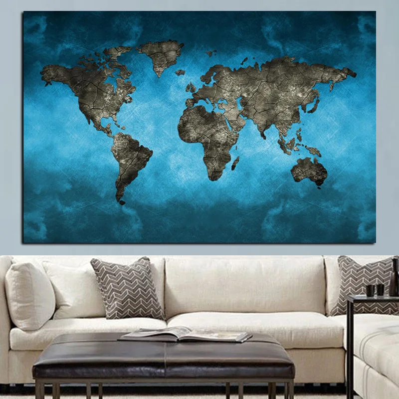 Abstract 3D World Map Canvas Painting Modern World Map HD Print On Canvas for Office Meeting Room Picture Wall Art Cuadros Decor (2)