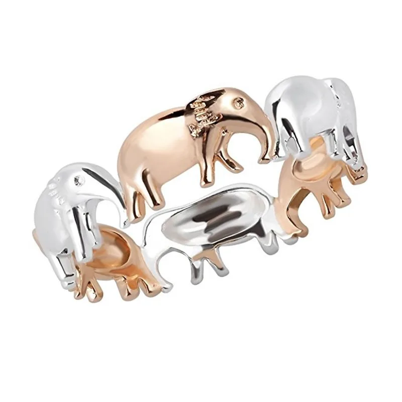 

Gold Color Party Ring Elephant Silvery Rings for Women Wedding Engagement Tibetan Jewelry E5N658