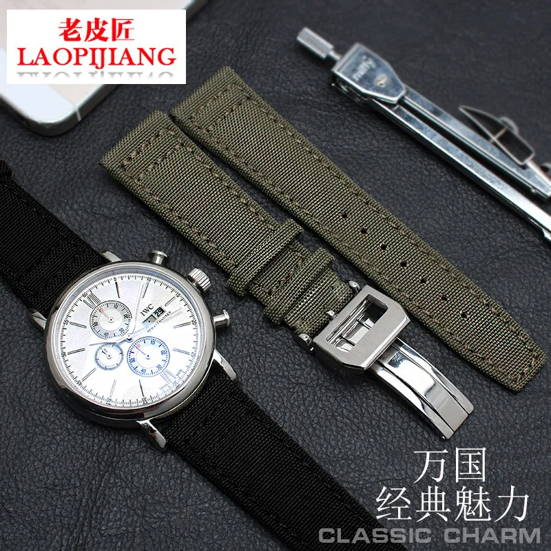 

Fit i wc nations pilot Portuguese Phoenix men watch Woven Nylon Canvas Durable Sports Padded Watchband Strap comfortable Leather