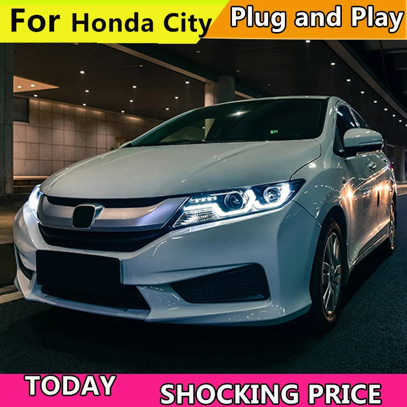 Doxa Автомобильные фары для Honda City фары U светодиодный DRL город фара переднего света Би ксеноновых фар, Высокопрочная конструкция H7 D2H объектив