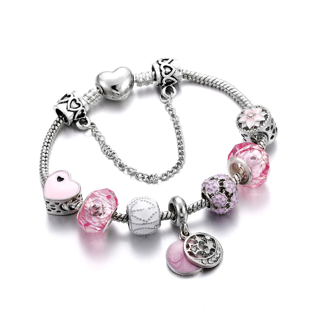 

Sweet DIY charm Bracelets & Bangles heart stars flower ball women bracelet jewelry fashion bangle silver luck girl Accessories