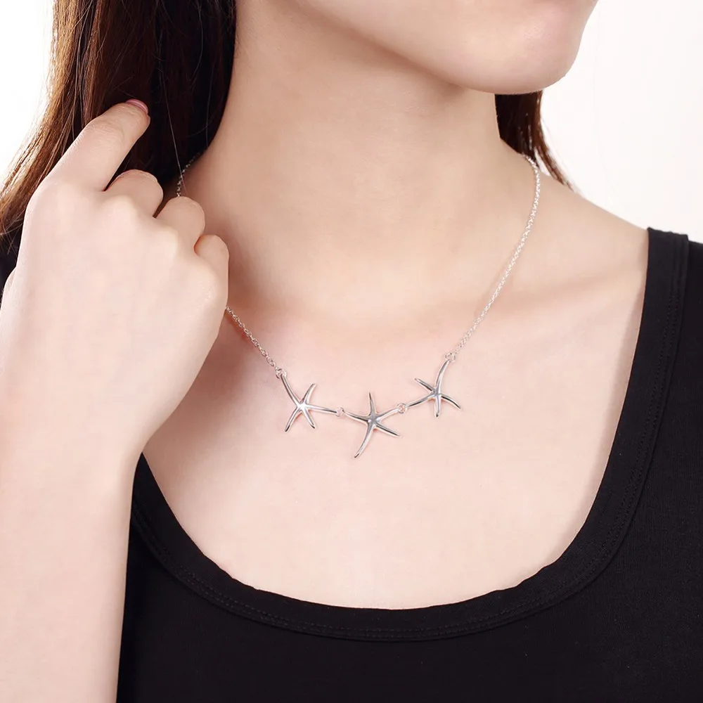 Moda 925 Plata pura chapado Starfish colgante Colar de Prata para las mujeres joyería complementos de mujer