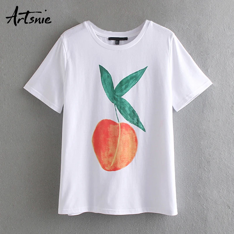 

Artsnie white casual floral print women t shirt summer 2019 o neck short sleeve streetwear tops tee cotton girls t-shirt mujer