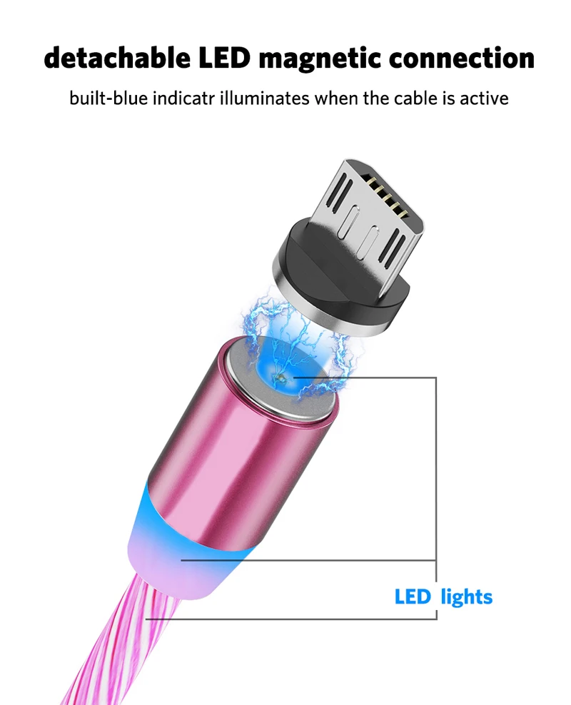 1 м заметные, переливающиеся светящиеся магнитные кабели Micro usb type C магнитное зарядное устройство, кабель для iPhone Xs Max светодиодный кабель для телефона