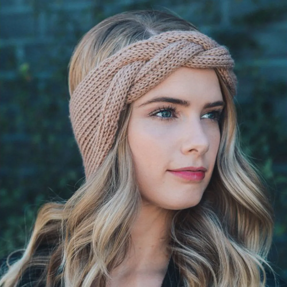 

1Pcs Women Knitted Headbands Winter Warm Head Wrap Wide Crochet Bow Knot Turban Headbands Solid casual Hair Band Accessories