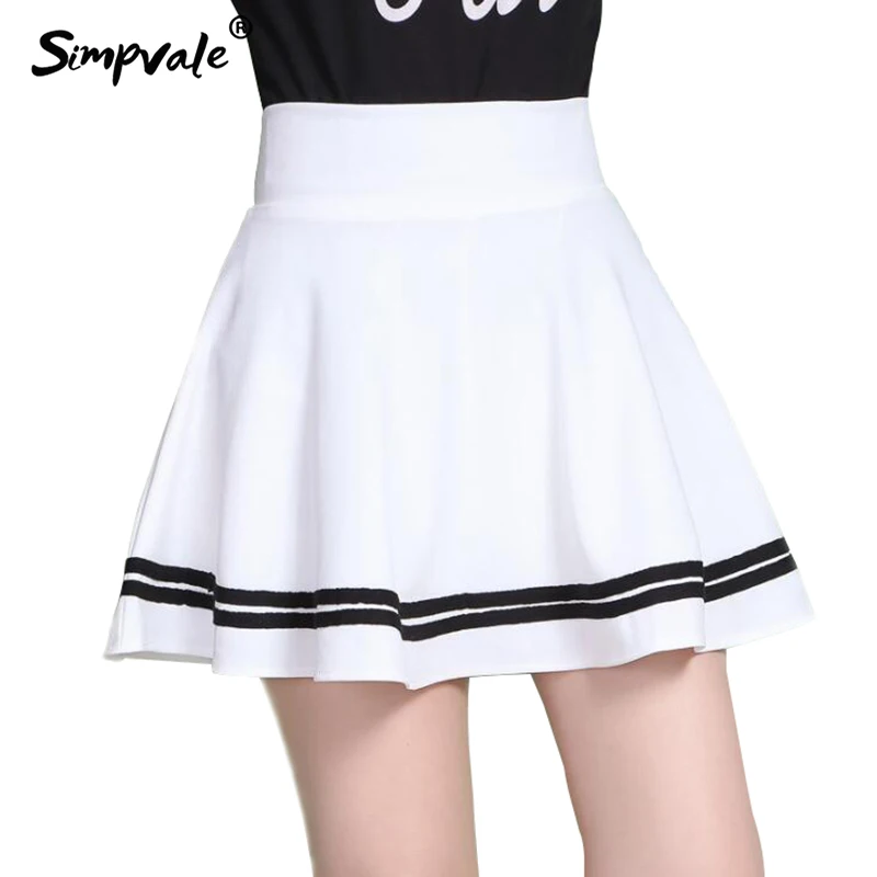 SIMPVALE Sweet Pleated Mini Skirts Women Preppy High Waist A line Skirt ...